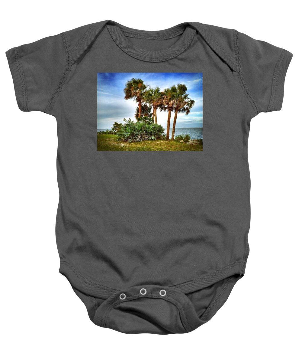 Tropical Palm Trees Baby Onesie featuring the photograph God's Nest by Carlos Avila