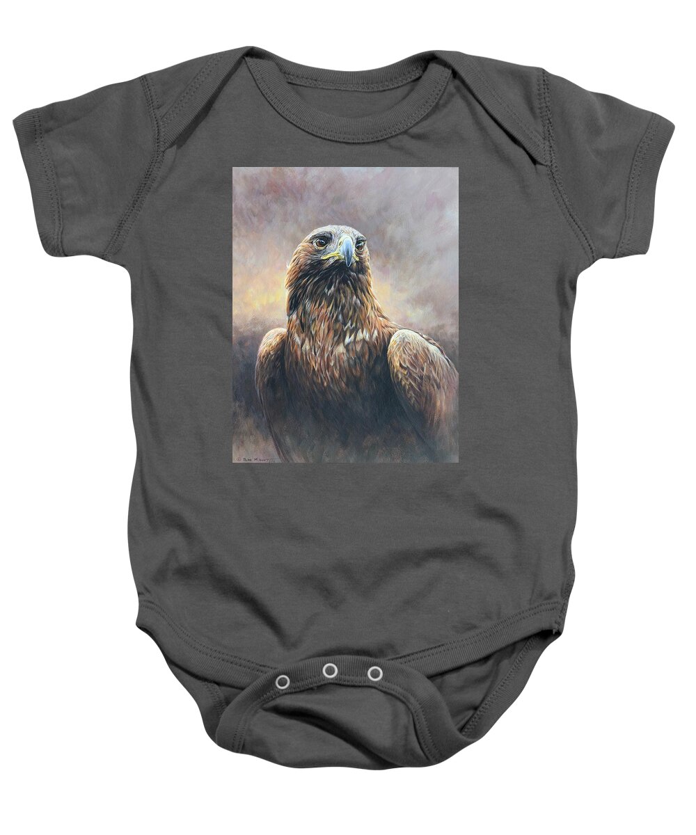Golden Eagle Baby Onesie featuring the painting Golden Eagle Portrait by Alan M Hunt