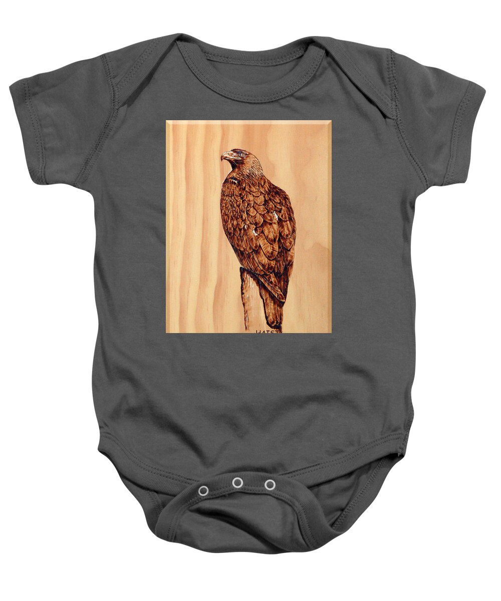 Eagle Baby Onesie featuring the pyrography Golden Eagle by Ron Haist