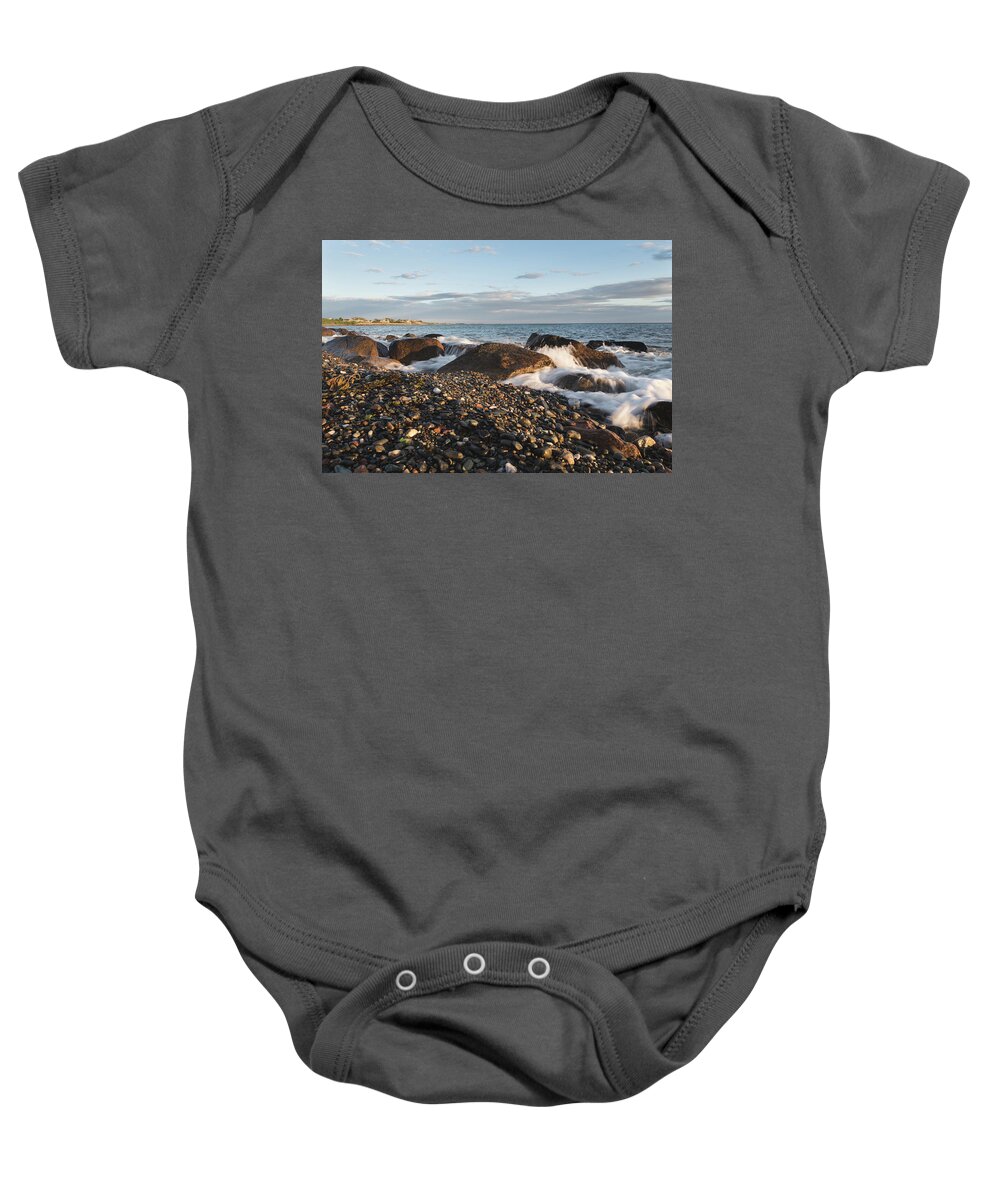 Andrew Pacheco Baby Onesie featuring the photograph Golden Hour On The Rhode Island Coastline by Andrew Pacheco