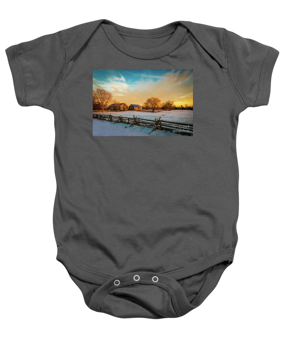 Barn Baby Onesie featuring the photograph Golden Hour by Roger Monahan