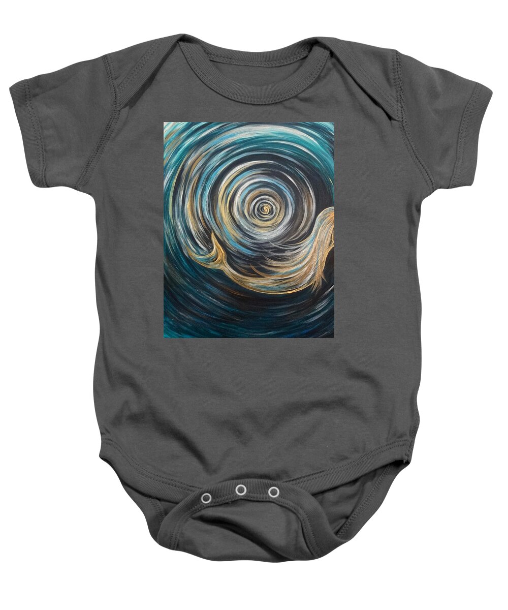 Gold Baby Onesie featuring the painting Golden Sirena Mermaid Spiral by Michelle Pier