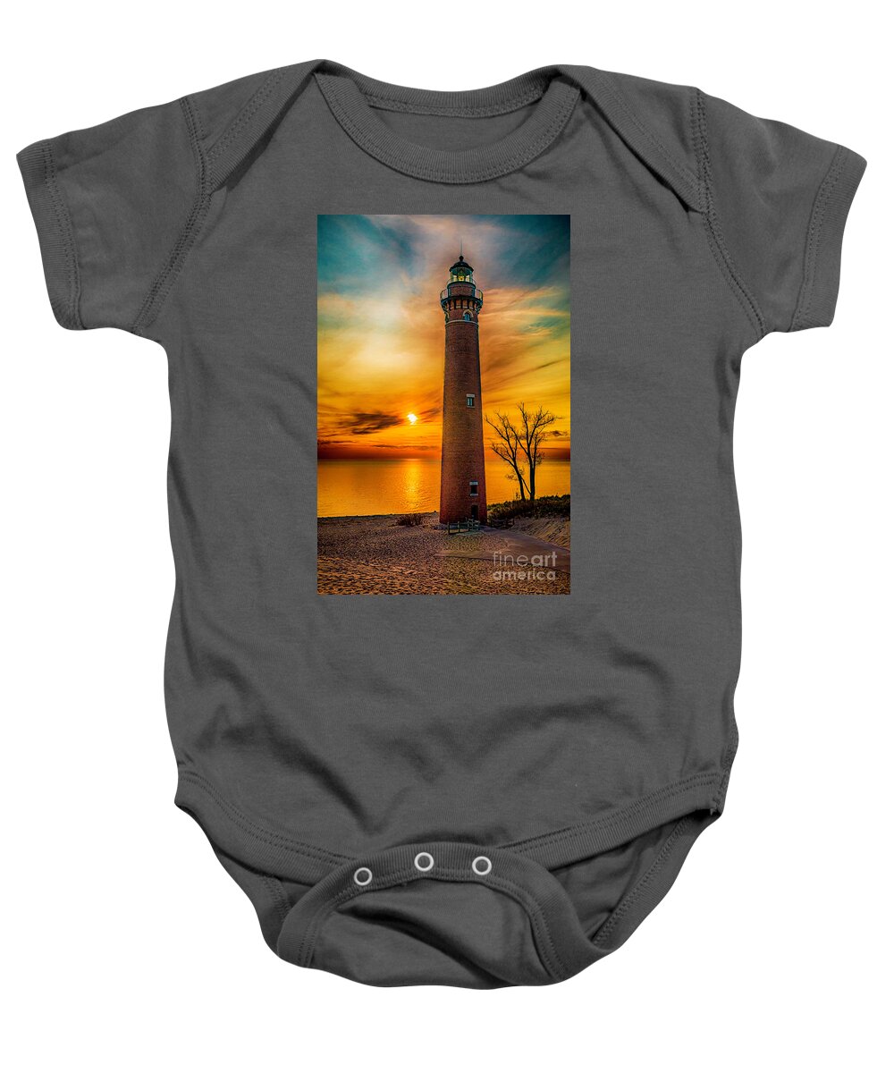 Great Lake Baby Onesie featuring the photograph Golden Sunset At Little Sable by Nick Zelinsky Jr