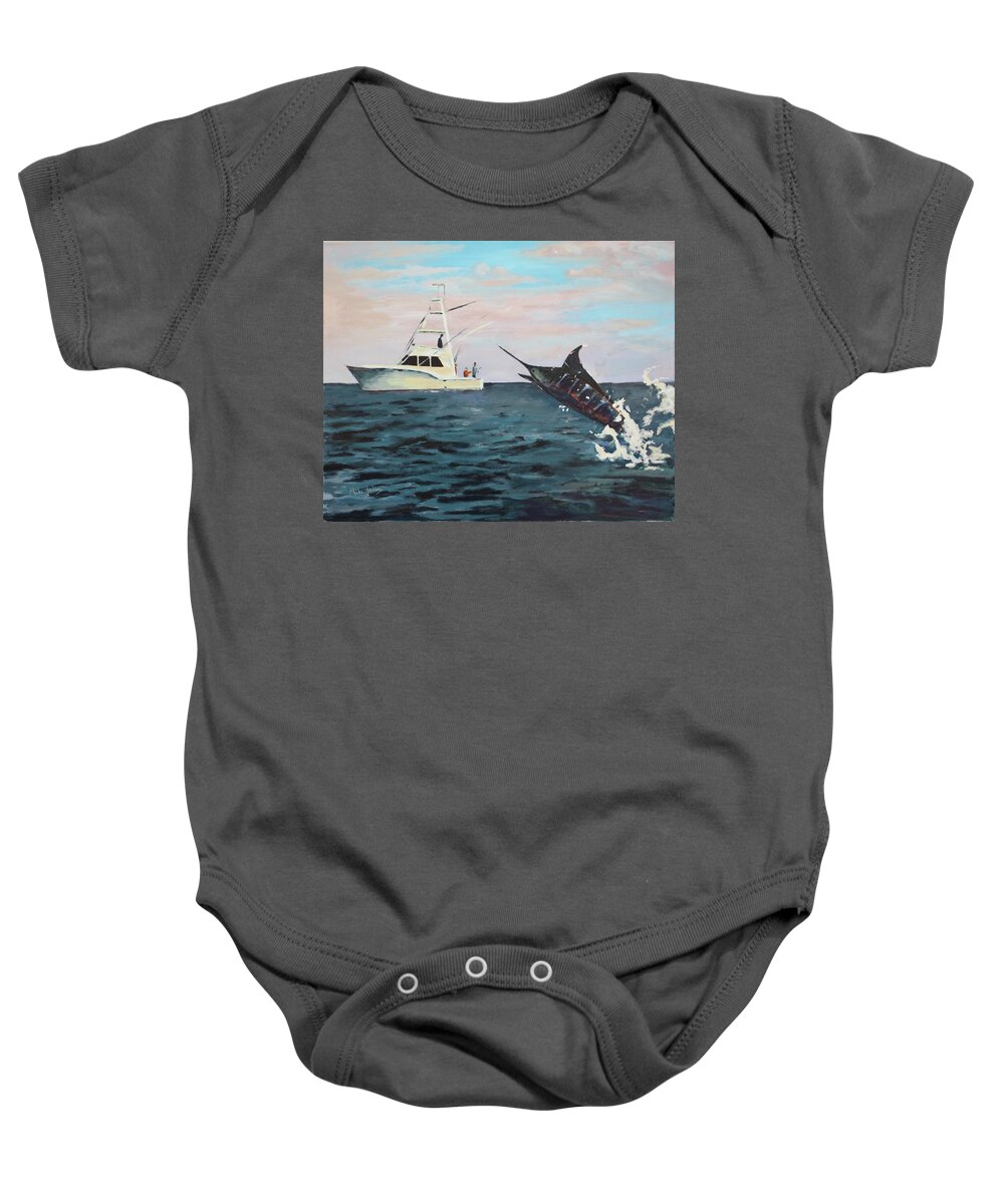 Marlin Baby Onesie featuring the painting Good Times Offshore by Mike Jenkins