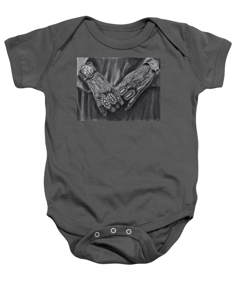 Grandmother Baby Onesie featuring the drawing Grandmother Hands by Sheila Johns