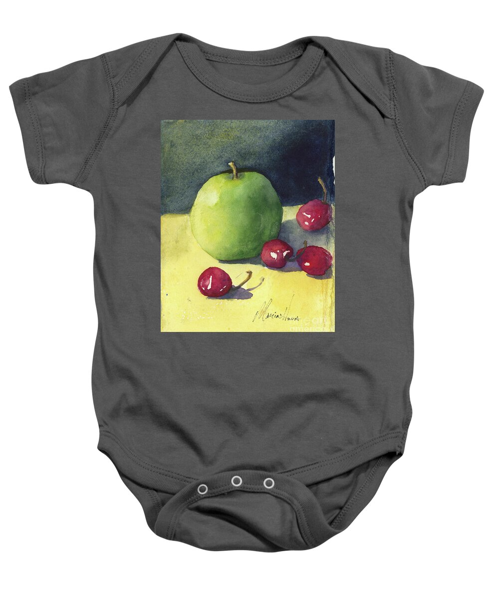 Fruit Baby Onesie featuring the painting Granny Smith and Friends by Maria Hunt