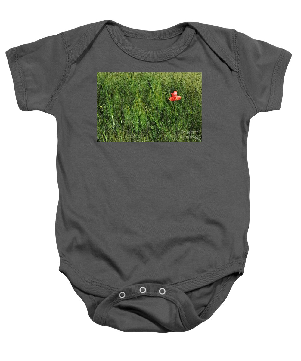 Art Baby Onesie featuring the photograph Grassland and Red Poppy Flower 2 by Jean Bernard Roussilhe