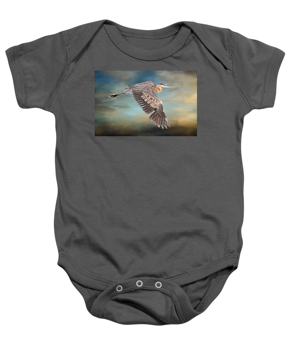 Great Blue Heron Baby Onesie featuring the photograph Great Blue Heron In Flight by HH Photography of Florida