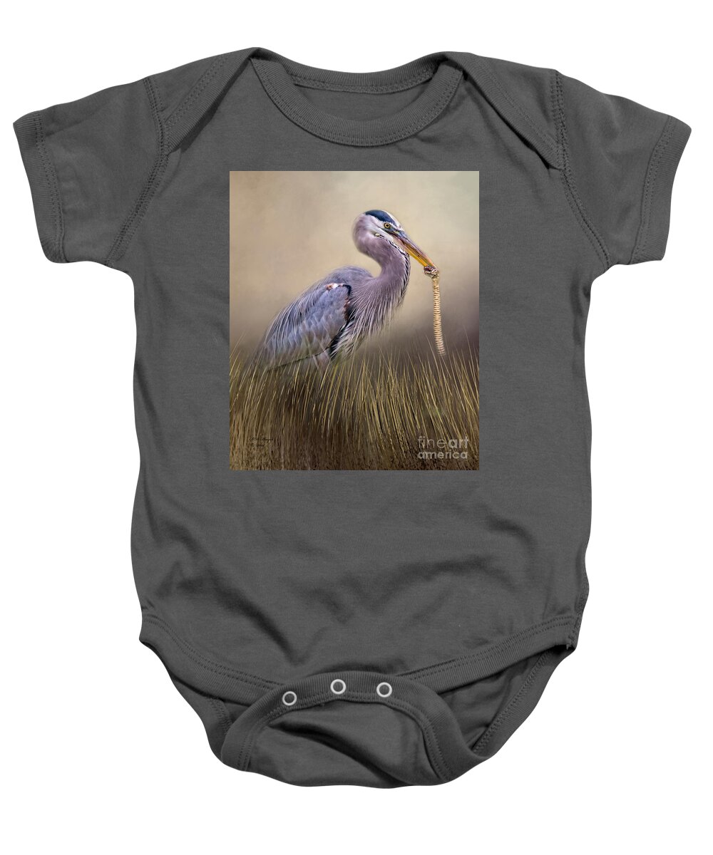 Herons Baby Onesie featuring the photograph Great Blue Heron With Lunch by DB Hayes