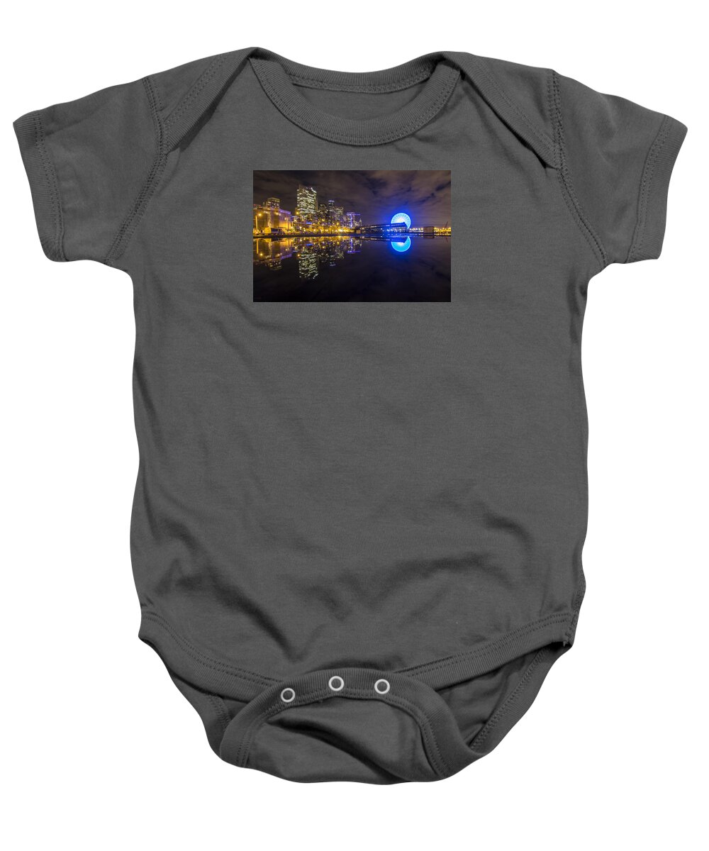 Seattle Baby Onesie featuring the photograph Great Wheel Seattle City Reflection by Matt McDonald