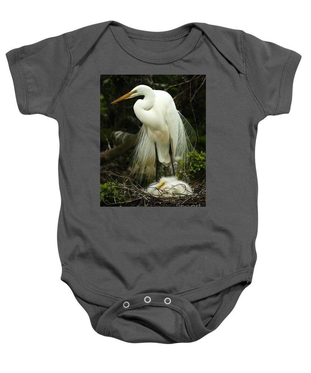 Majestic Great Egret Baby Onesie featuring the photograph Majestic Great White Egret High Island Texas 3 by Bob Christopher