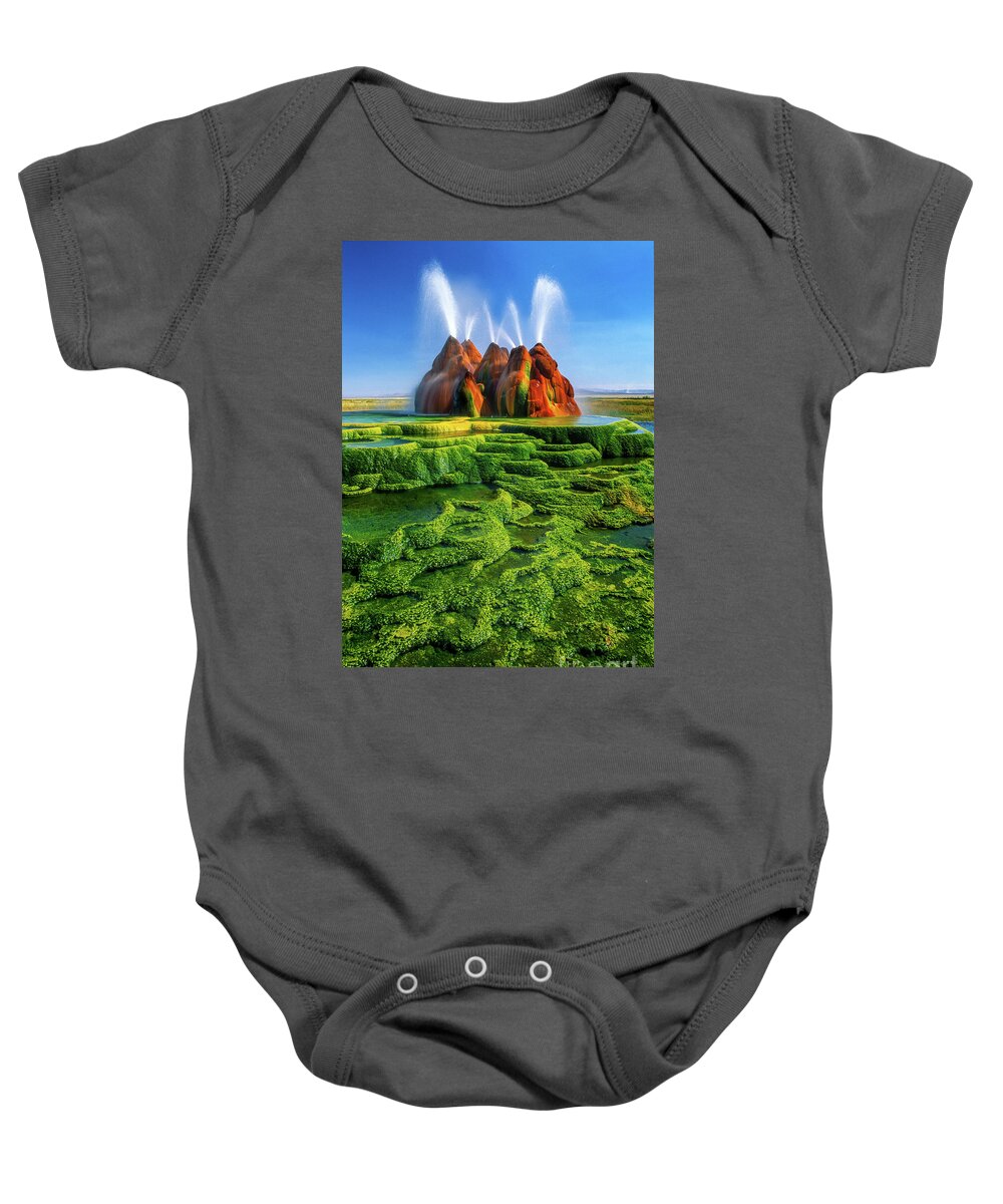 America Baby Onesie featuring the photograph Green Fly Geyser by Inge Johnsson