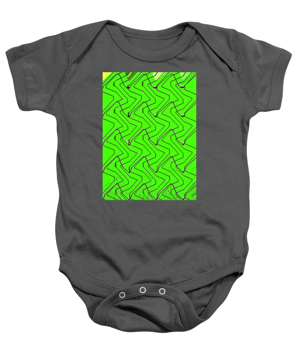Green Grass Through The Wire Fence Baby Onesie featuring the digital art Green Grass Through The Wire Fence by Tom Janca