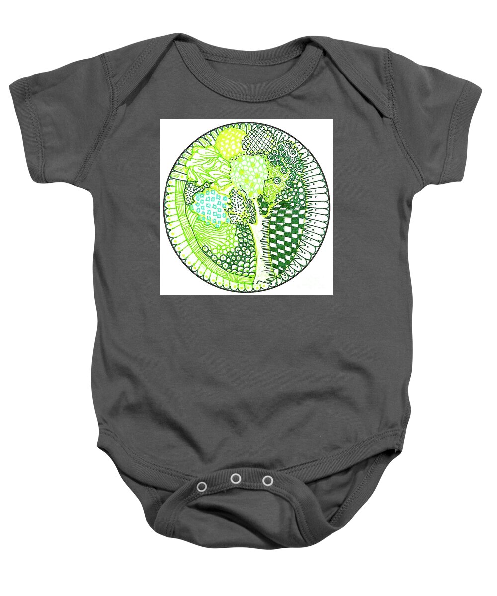 Zentangle Design Patterns Circle Green Colors Baby Onesie featuring the tapestry - textile Green Tree by Ruth Dailey