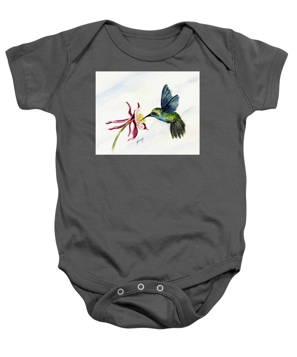 Bird Baby Onesie featuring the painting Green Violet-Ear Hummingbird by Sam Sidders