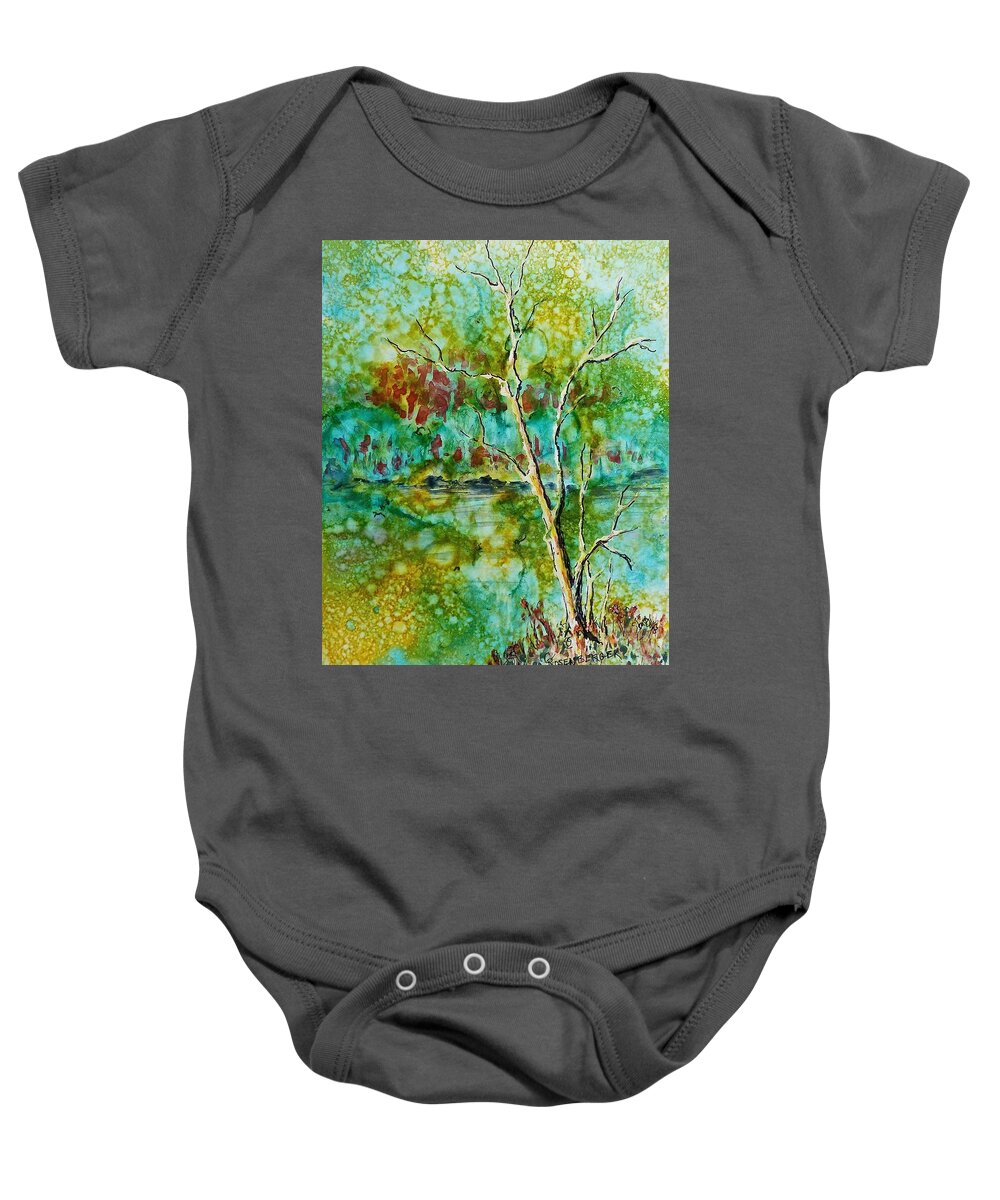 Watercolor Baby Onesie featuring the painting Greens of Late Summer by Carolyn Rosenberger