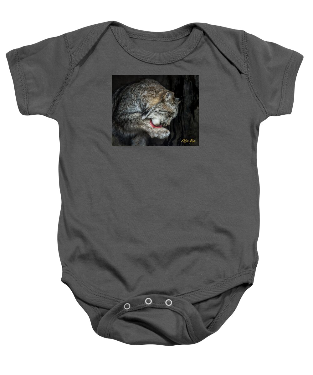 Animals Baby Onesie featuring the photograph Grooming Lynx by Rikk Flohr