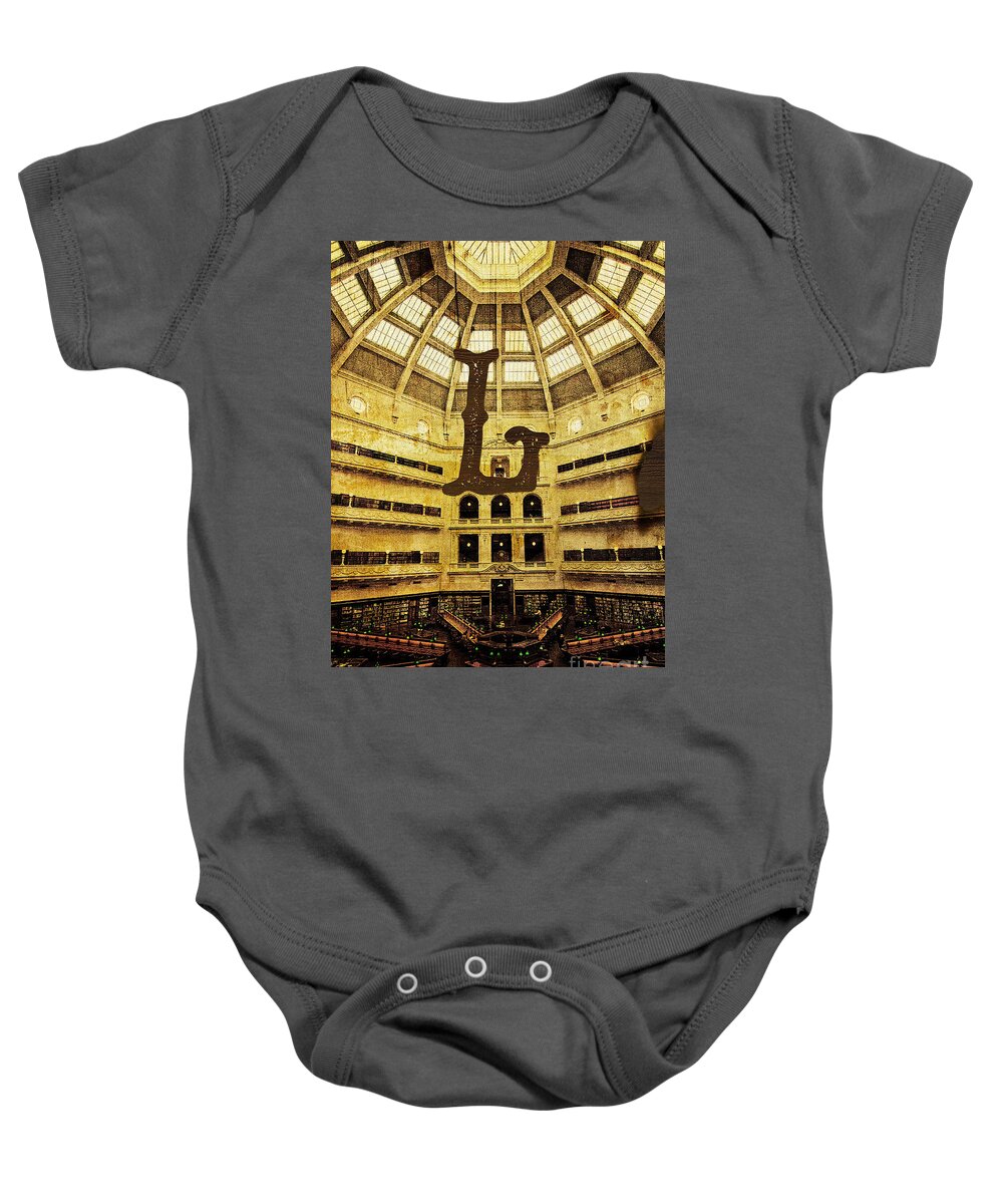 Library Baby Onesie featuring the photograph Grungy Melbourne Australia Alphabet Series Letter L State Librar by Beverly Claire Kaiya