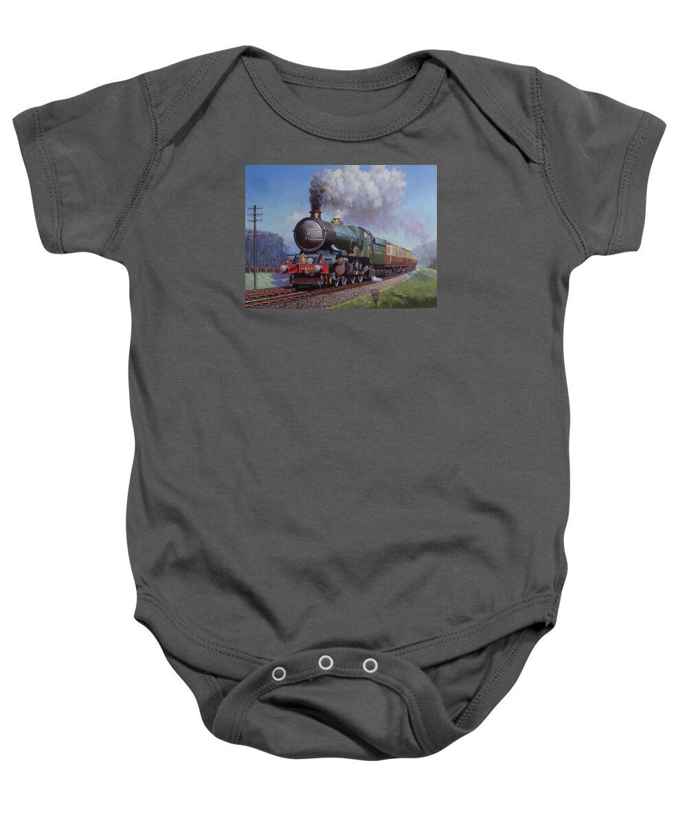 Gwr Baby Onesie featuring the painting GWR King on Dainton bank. by Mike Jeffries