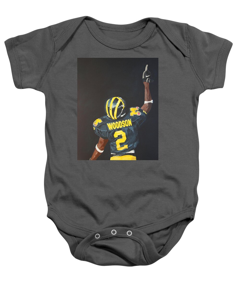 Heisman Baby Onesie featuring the painting Hail Yes by Travis Day