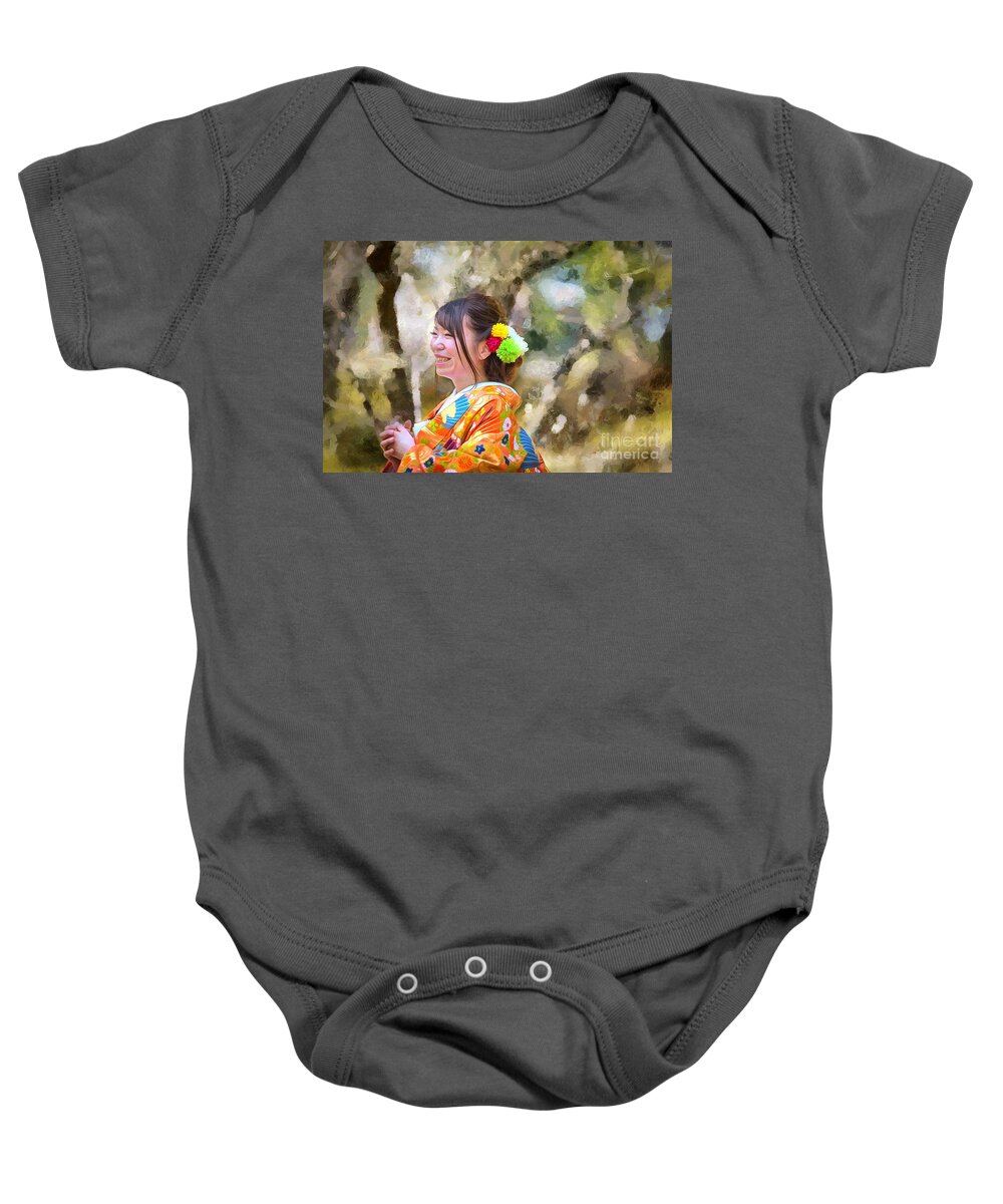 Young Woman Baby Onesie featuring the digital art Happy by Eva Lechner