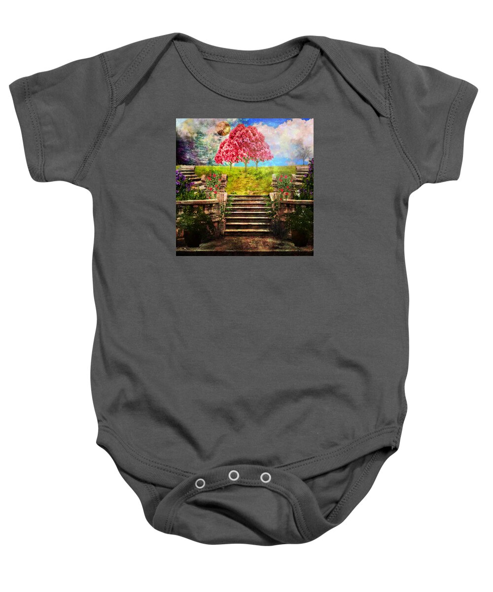 Happy Place Baby Onesie featuring the mixed media Happy Place by Ally White