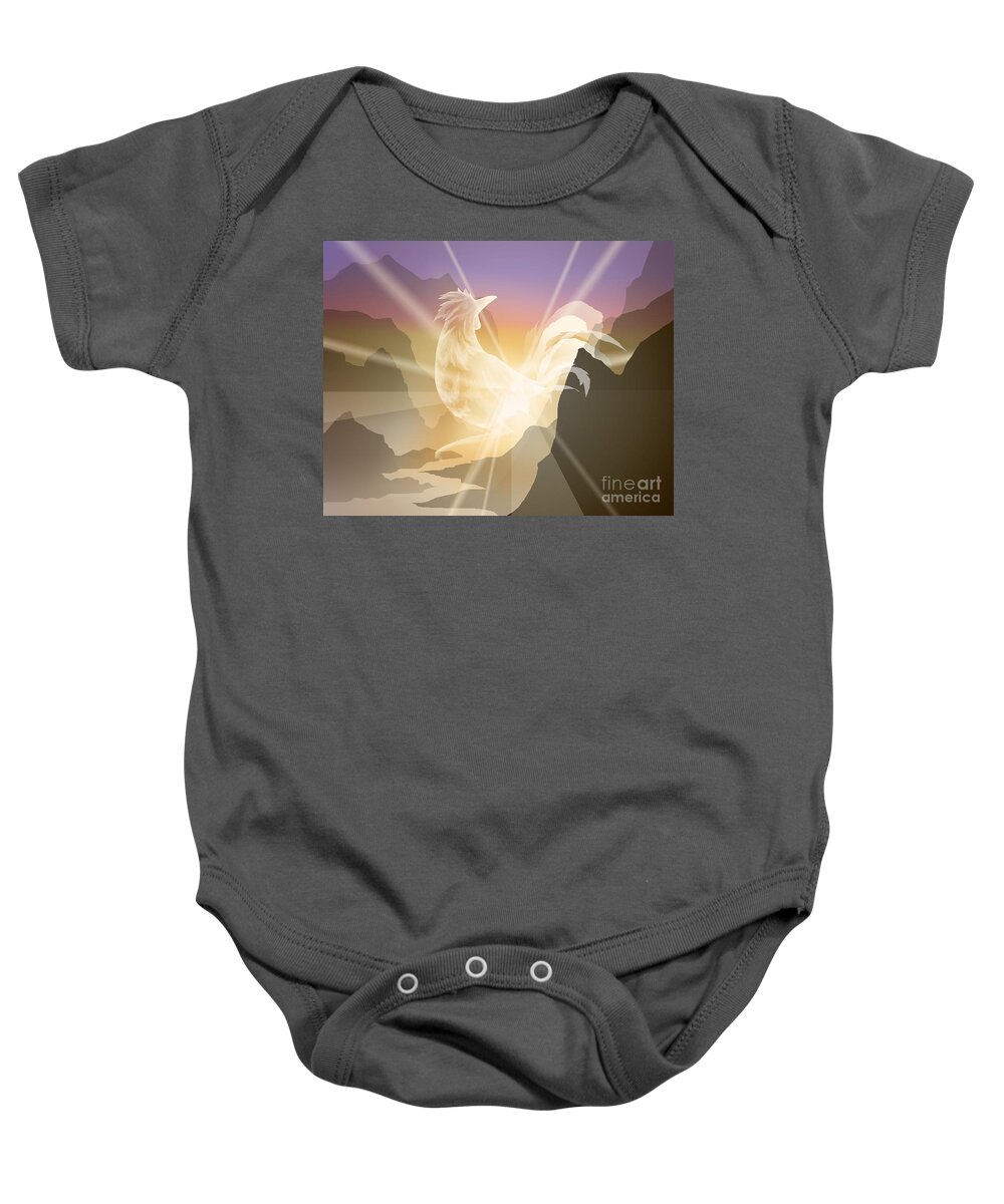 Rooster Baby Onesie featuring the digital art Harbinger of Light by Alice Chen