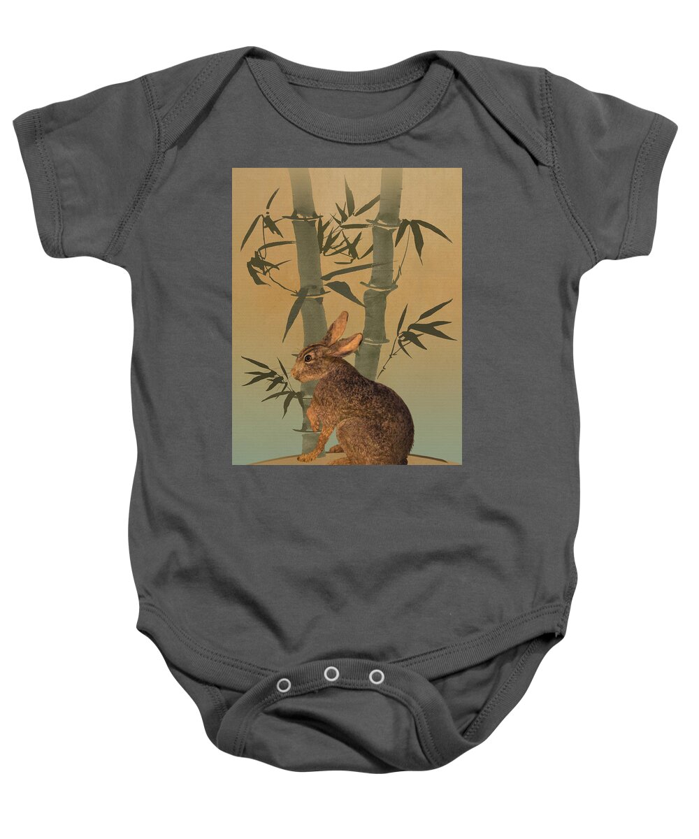 Hare Baby Onesie featuring the digital art Hare Under Bamboo Tree by M Spadecaller