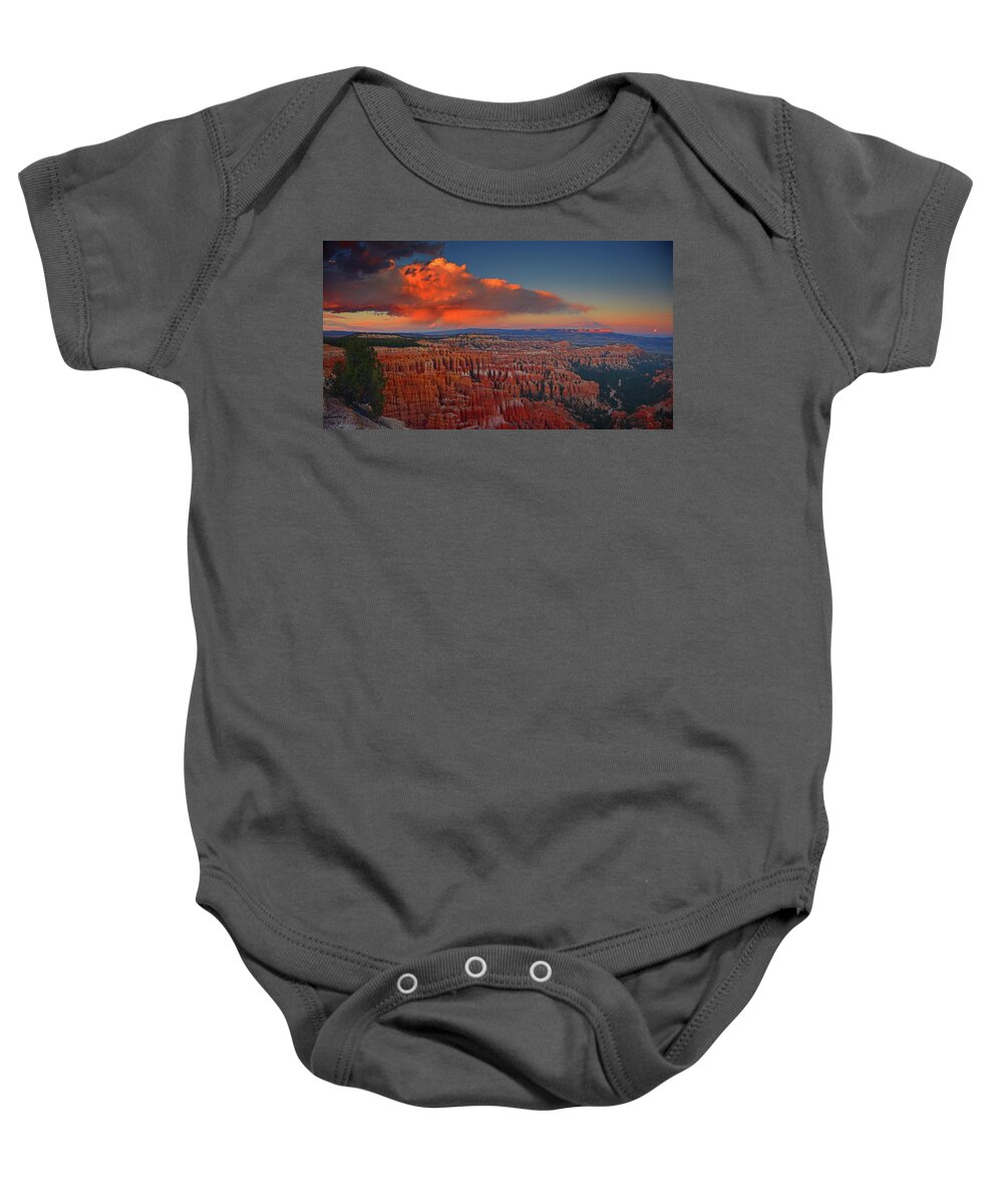 Moon Over Bryce National Park Baby Onesie featuring the photograph Harvest Moon Over Bryce National Park by Raymond Salani III