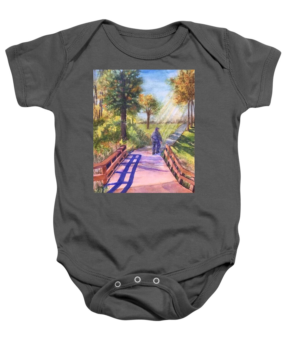 Bridge Baby Onesie featuring the painting Heading Home by Cheryl Wallace