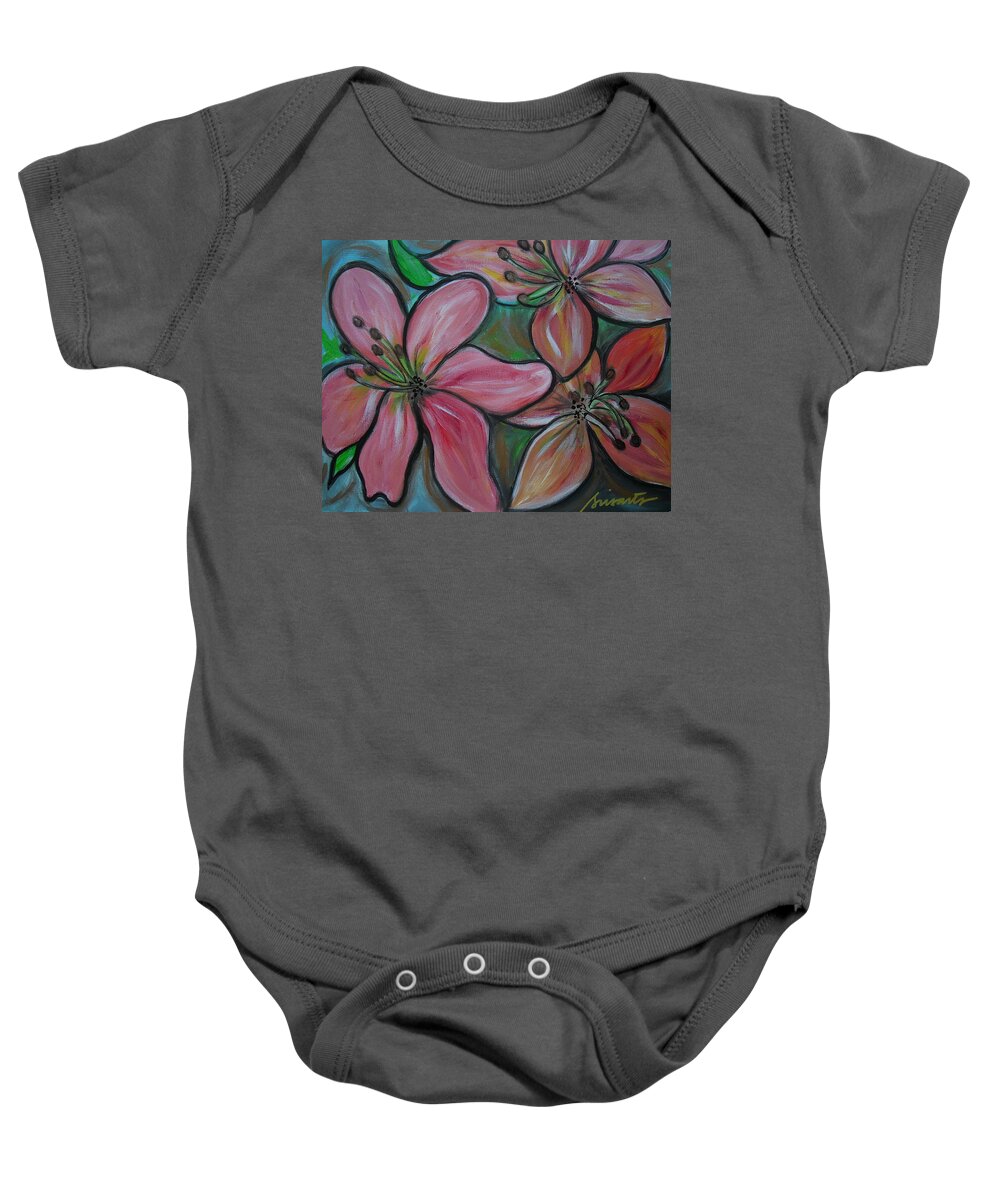 Blooms Baby Onesie featuring the painting Healing Flowers by Pristine Cartera Turkus