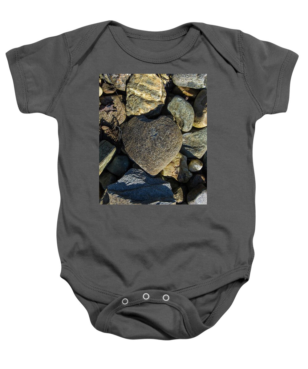 Loch Fyne Baby Onesie featuring the photograph Heart shaped stone Loch Fyne by Gary Eason