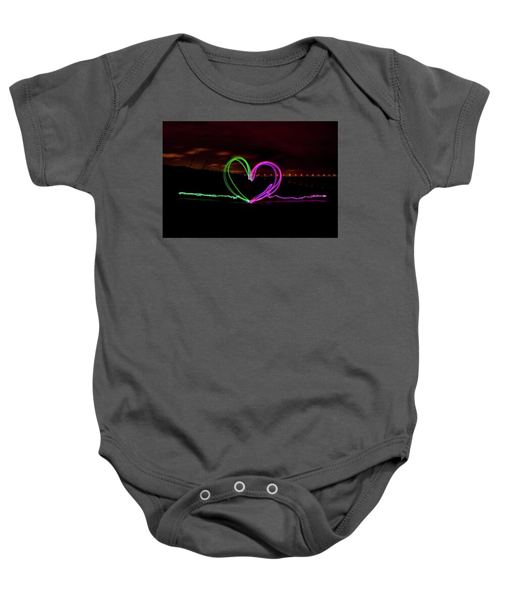 Night Baby Onesie featuring the photograph Hearts in the Night by Nicole Lloyd