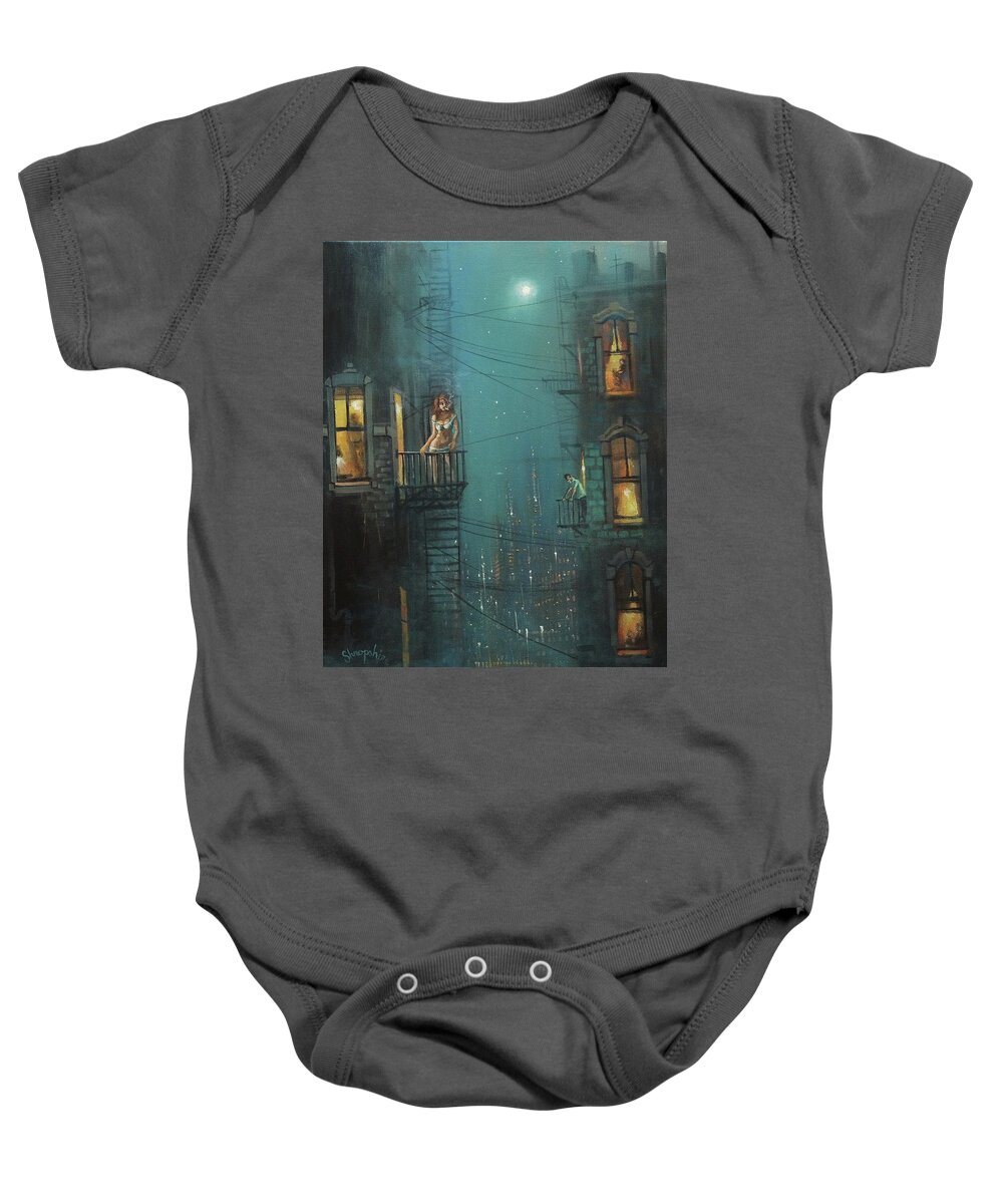 Night City Baby Onesie featuring the painting Heat Wave by Tom Shropshire