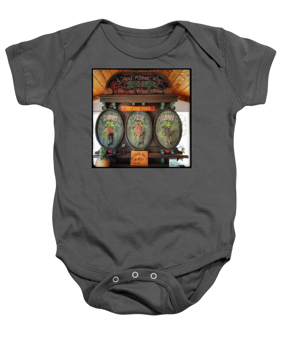 Road Trip Baby Onesie featuring the photograph Hecker Pass Winery by Mary Capriole