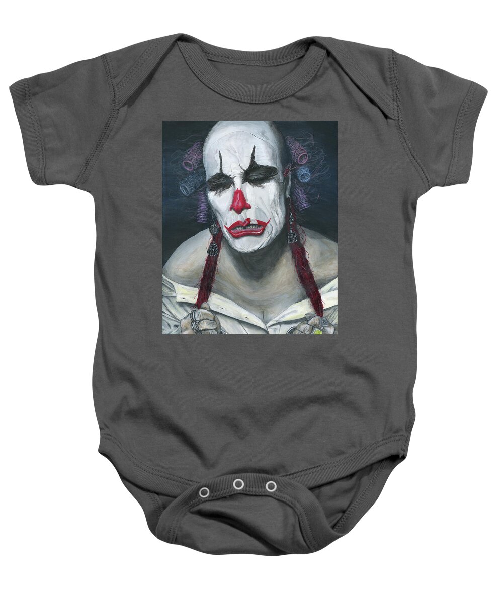 Clown Baby Onesie featuring the painting Her Tears by Matthew Mezo