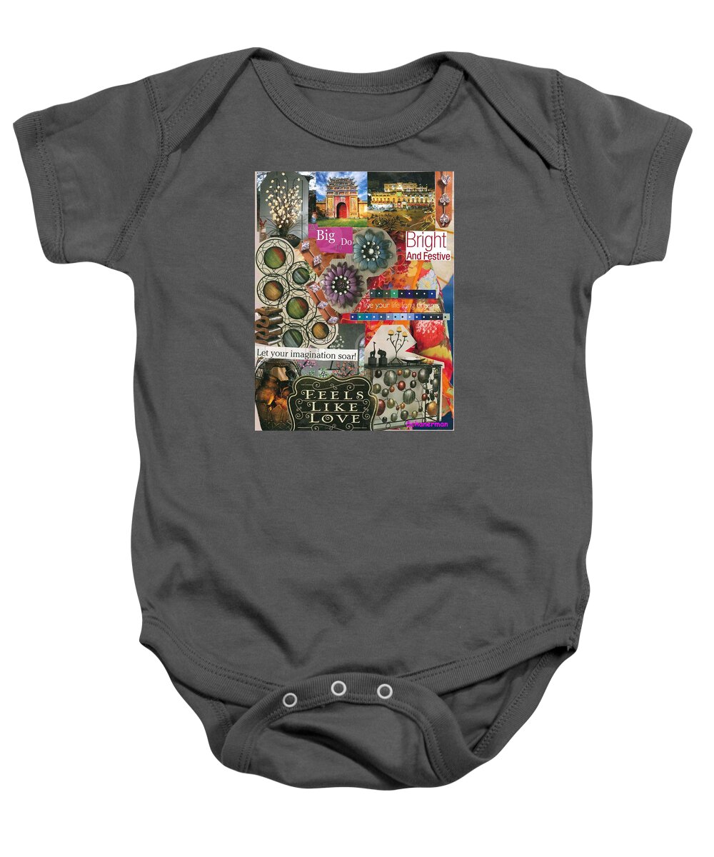 Collage Art Baby Onesie featuring the mixed media Here There and Everywhere by Susan Schanerman