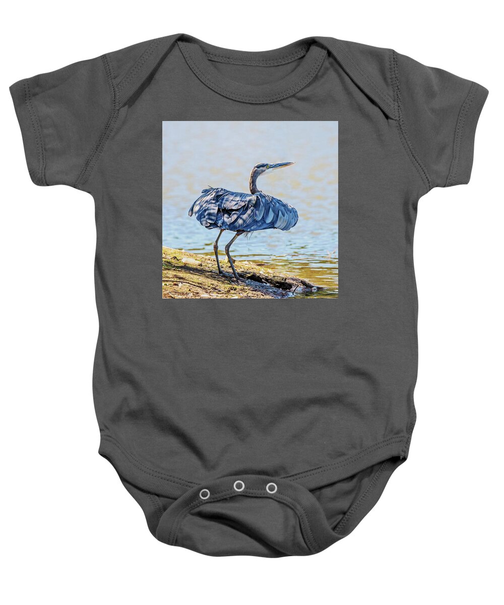 Heron Baby Onesie featuring the photograph Heron Puffing by Jerry Cahill