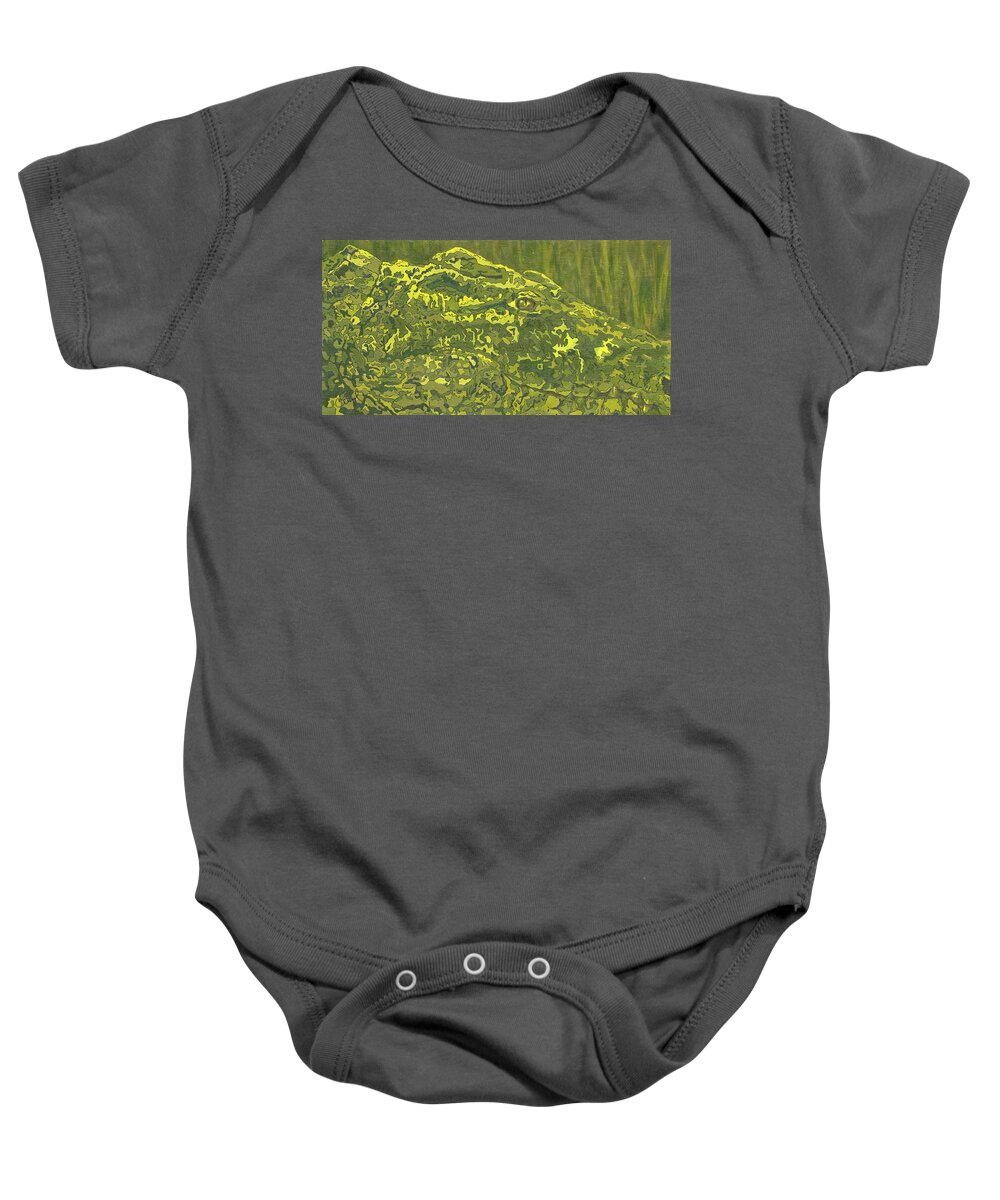 Crocodile Baby Onesie featuring the painting Hidden Danger by Cheryl Bowman