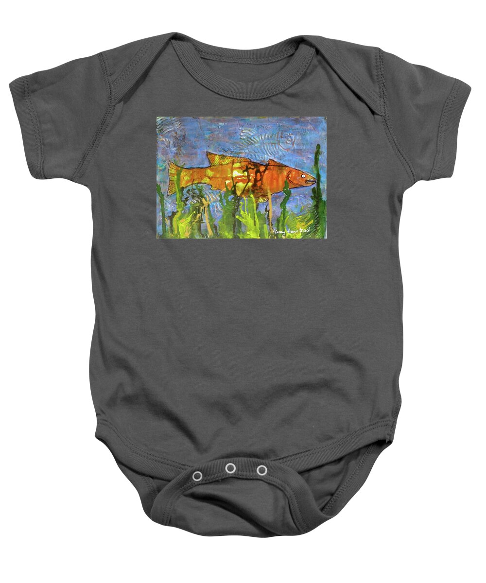 Fish Baby Onesie featuring the painting Hiding Out by Terry Honstead