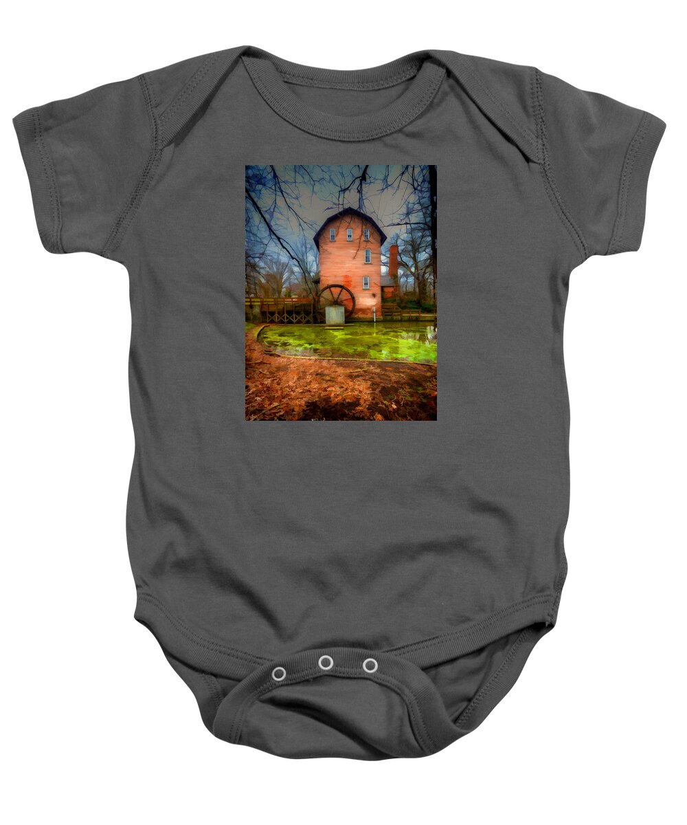 Mill Baby Onesie featuring the photograph Historic Grist Mill in Hobart, In by Jeffrey Platt