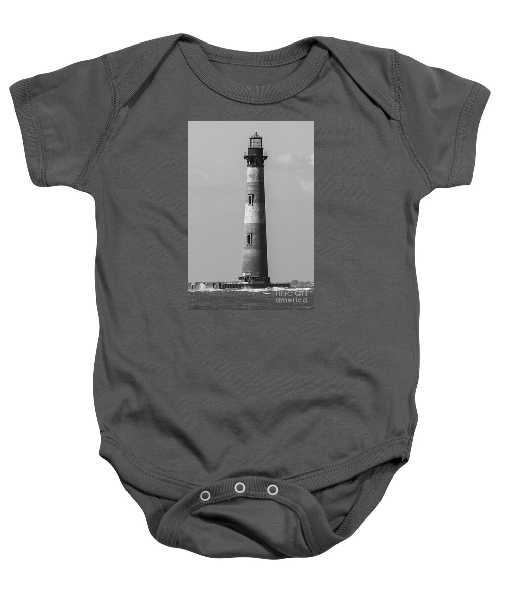 Folly Beach Baby Onesie featuring the photograph History Stands Tall Grayscale by Jennifer White
