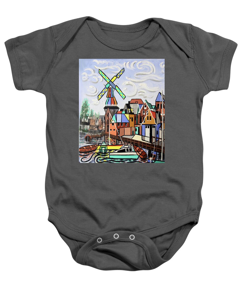 Holland Baby Onesie featuring the painting Holland Not Just Tulips And Windmills by Anthony Falbo