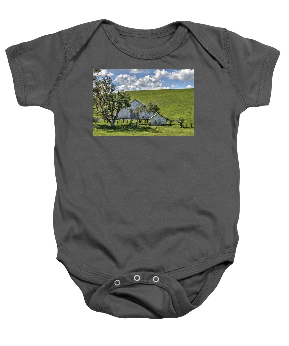 Holister Baby Onesie featuring the photograph Hollister Barn by Bruce Bottomley
