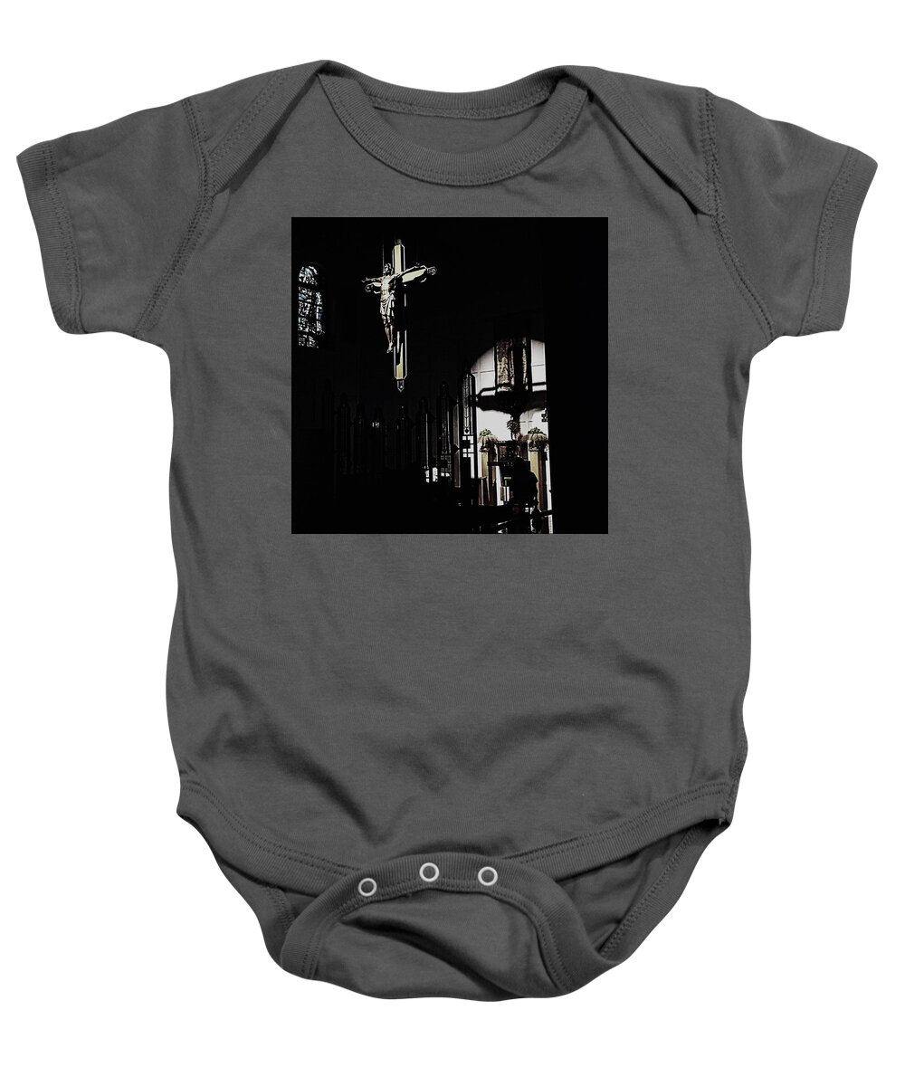 Cross Baby Onesie featuring the photograph Holy Adoration by Frank J Casella