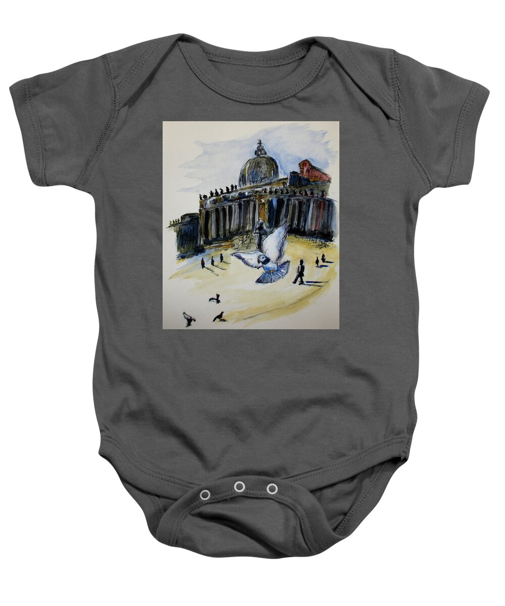 Water Color Baby Onesie featuring the painting Holy Pigeons by Clyde J Kell