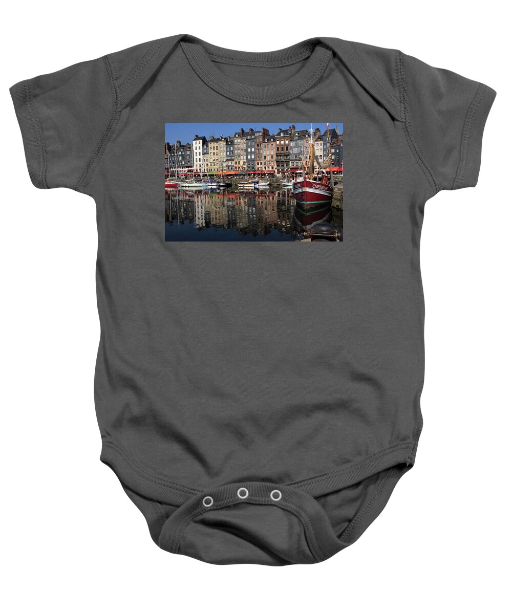 Harbour Reflections Baby Onesie featuring the photograph Honfleur Harbour Reflections by Aidan Moran