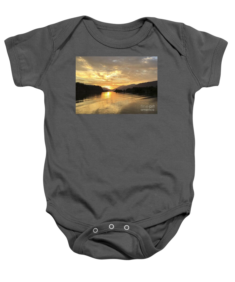 Hood River Baby Onesie featuring the photograph Hood River Golden Sunset by Charlene Mitchell
