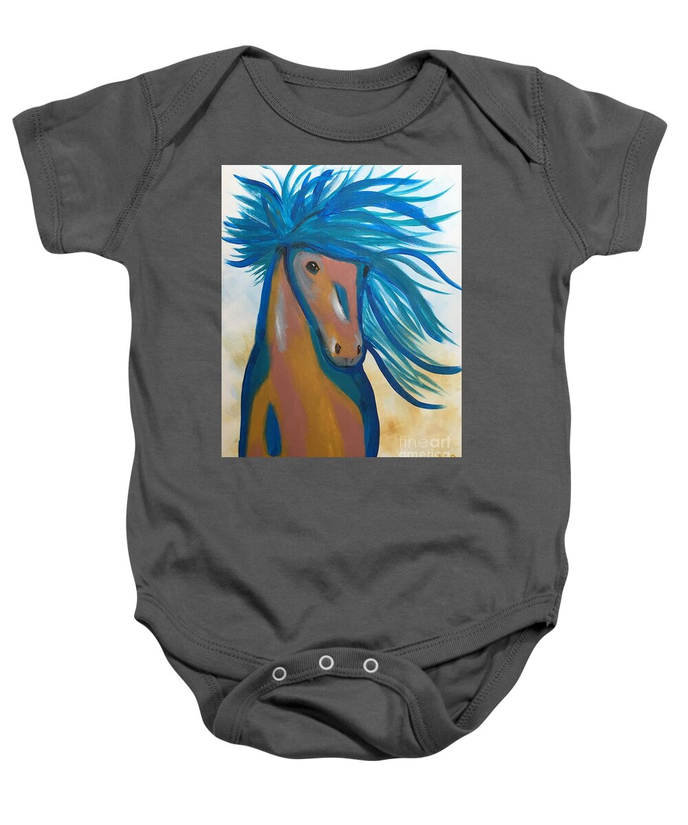 Horse Baby Onesie featuring the painting Horse Freedom by Monika Shepherdson