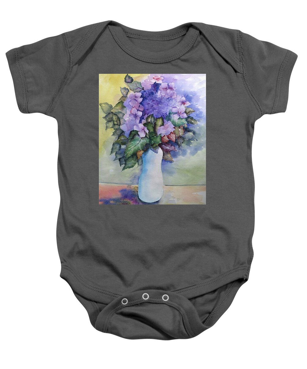 Still Life Baby Onesie featuring the painting Hydrangea by Angelina Whittaker Cook